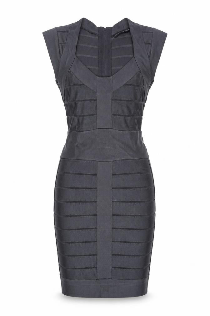 French Connection Womens Grey Viscose Pencil Dress Size 10 Scoop Neck Zip