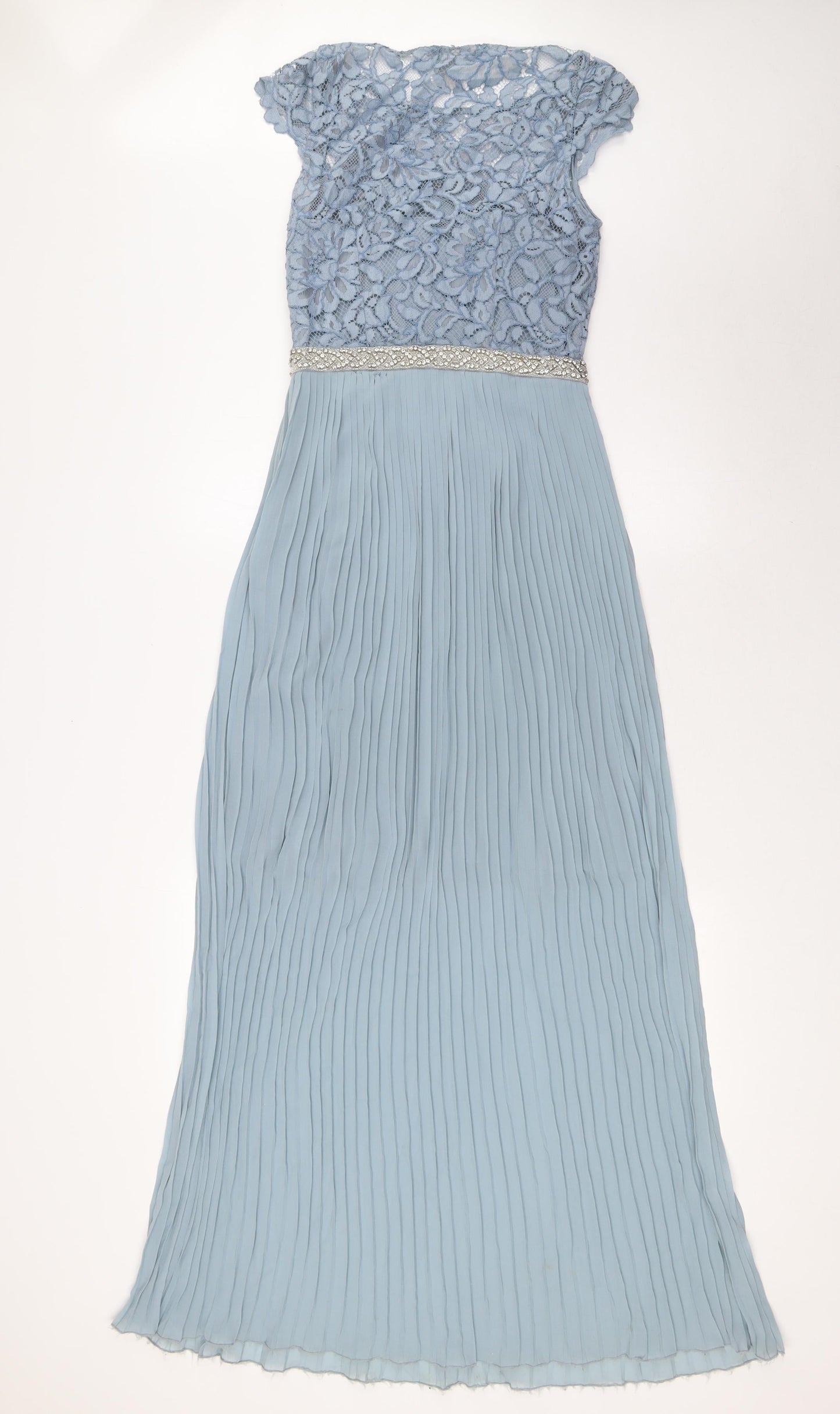 H&M Womens Blue Polyester A-Line Size 6 Boat Neck Zip - Pleated