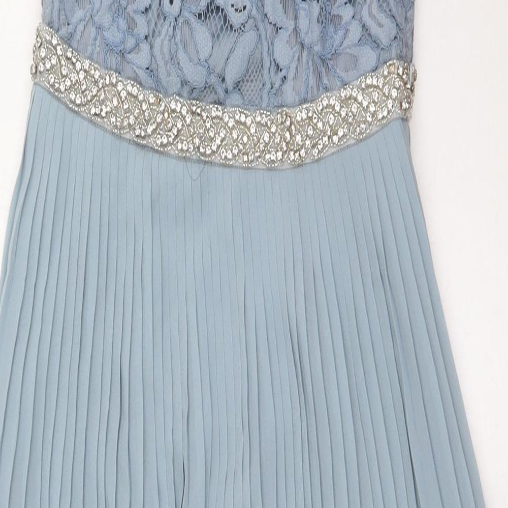 H&M Womens Blue Polyester A-Line Size 6 Boat Neck Zip - Pleated