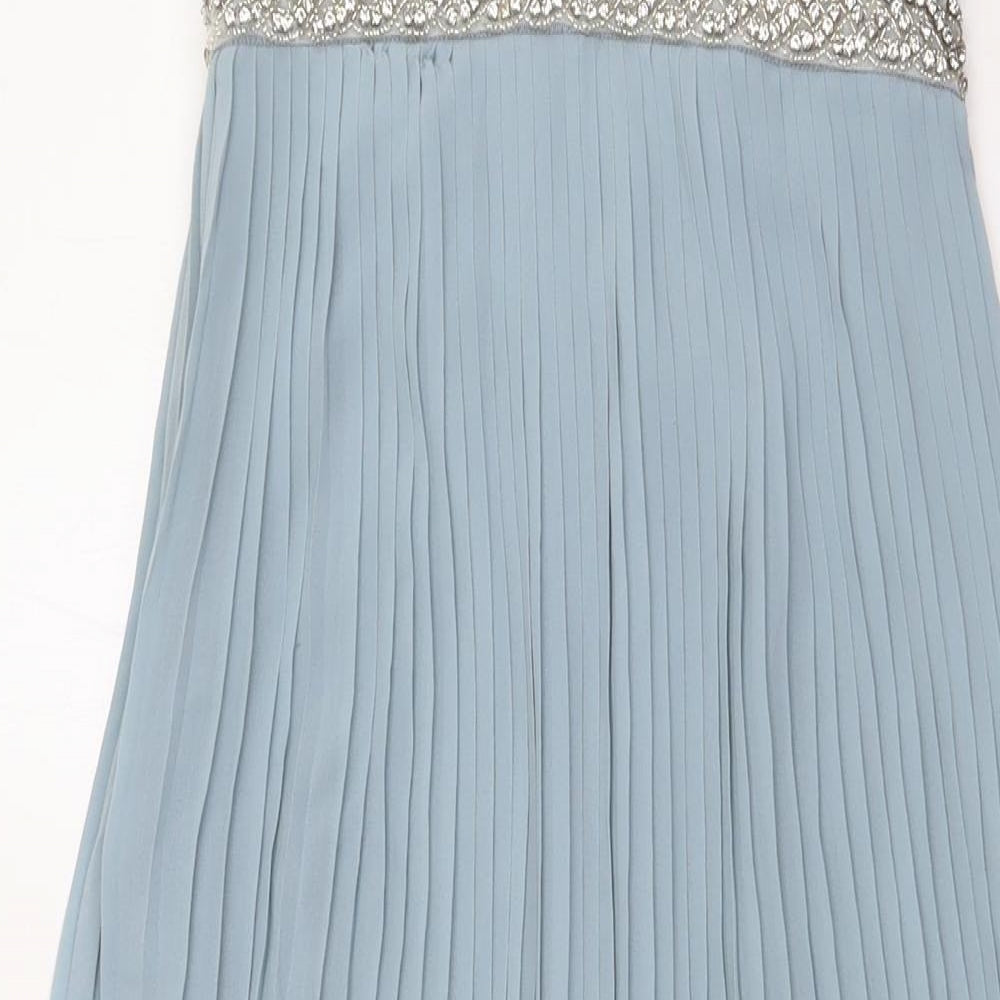 H&M Womens Blue Polyester A-Line Size 6 Boat Neck Zip - Pleated