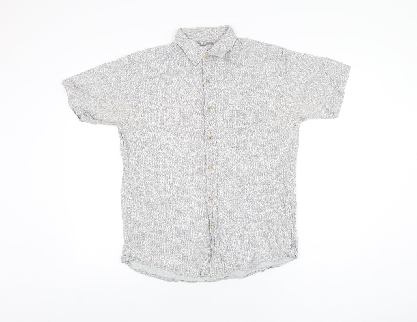 Uniqlo Mens Grey Geometric Cotton Button-Up Size S Collared Button