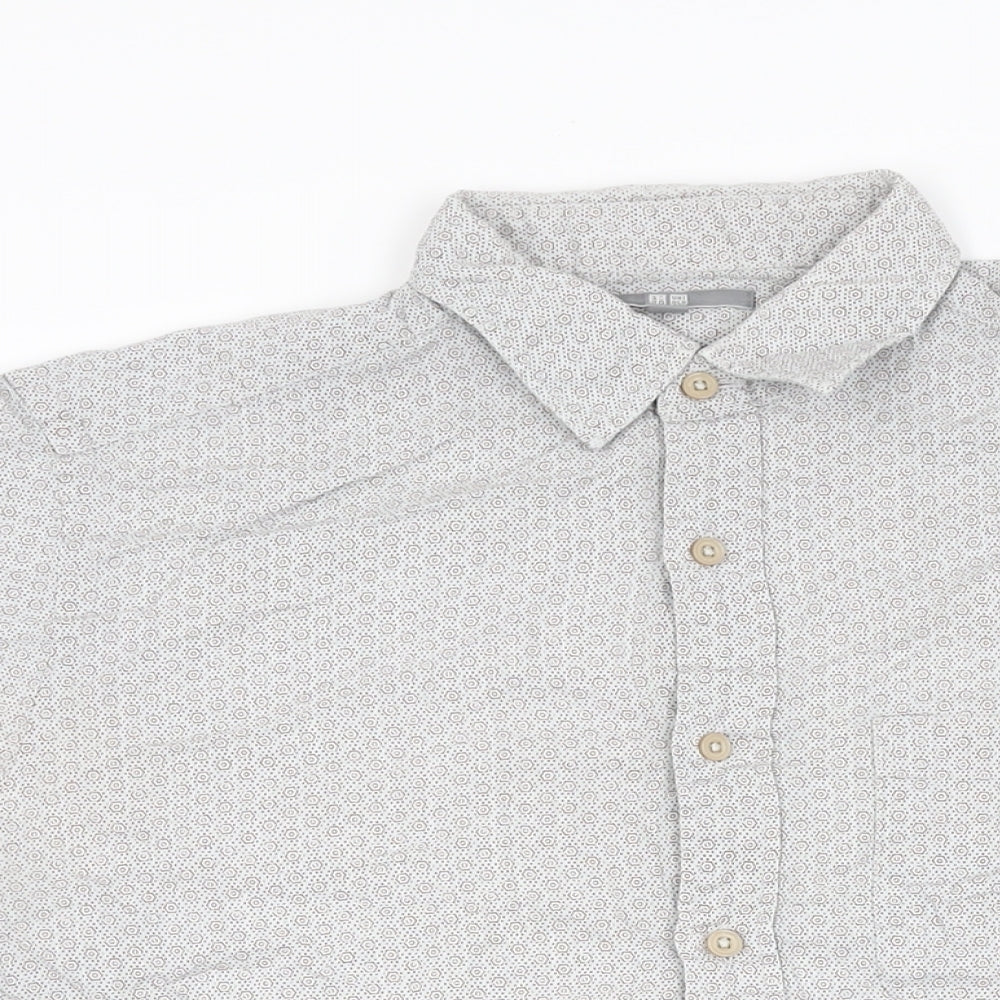 Uniqlo Mens Grey Geometric Cotton Button-Up Size S Collared Button