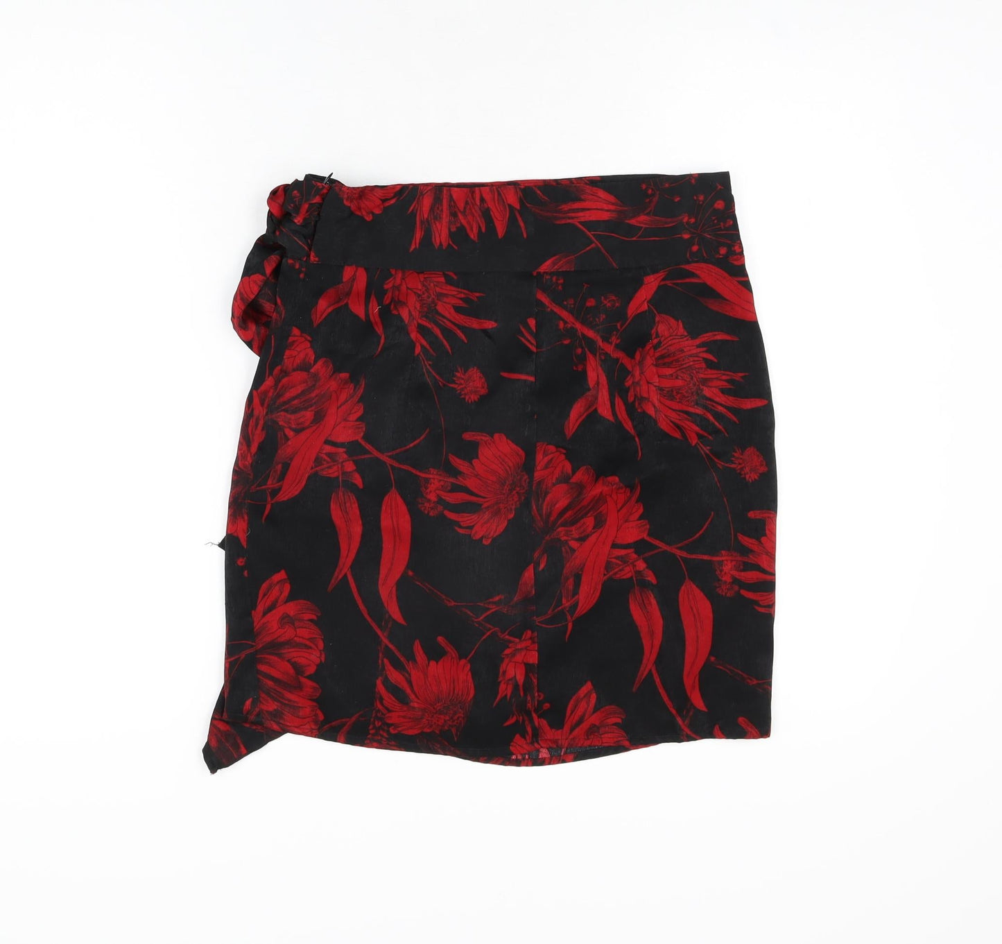 Zara Womens Black Floral Polyester A-Line Skirt Size S Zip