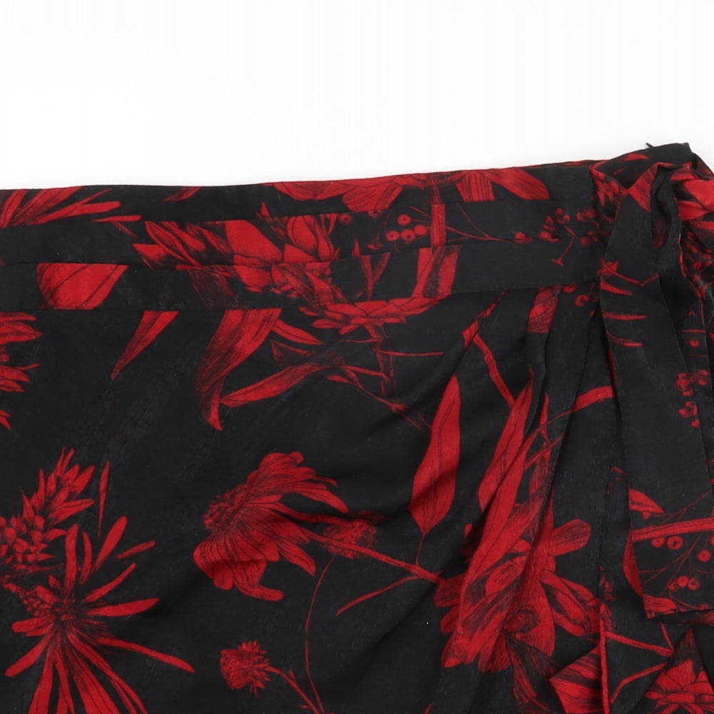 Zara Womens Black Floral Polyester A-Line Skirt Size S Zip