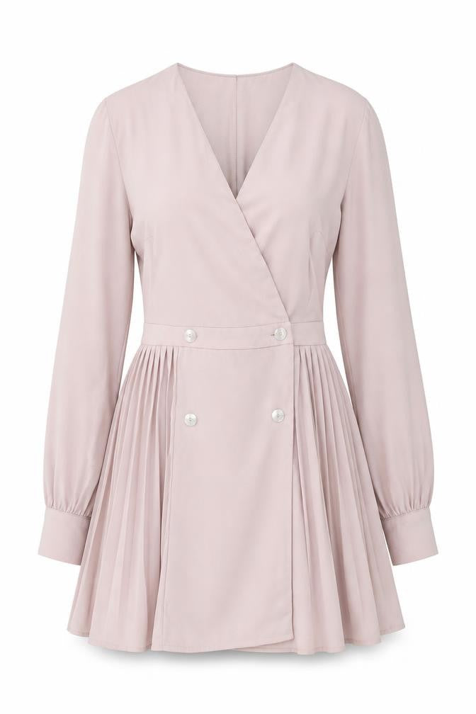 Front view of Missguided women’s pink polyester skater dress, size UK 4, v-neck button