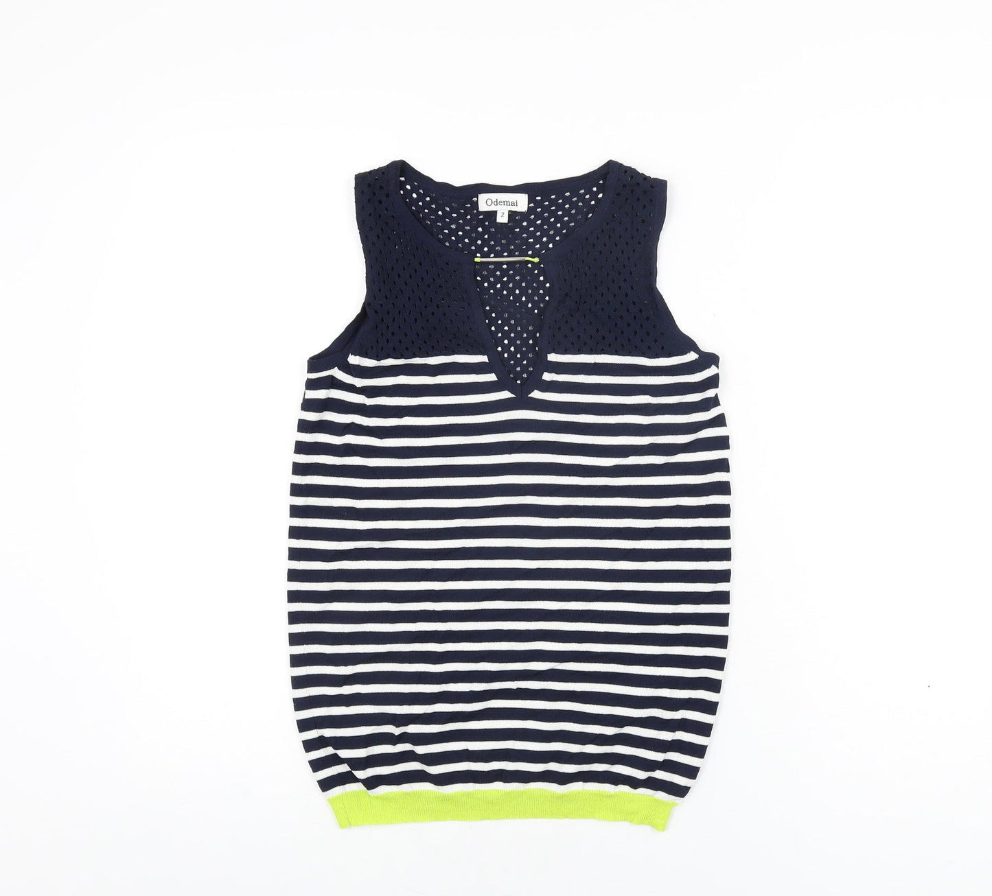 Odemai Womens Blue Striped Nylon Basic T-Shirt Size 6 V-Neck