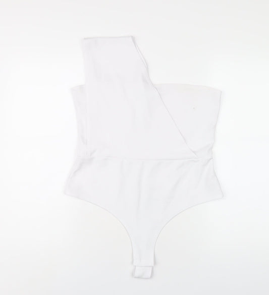 PRETTYLITTLETHING Womens White Polyester Bodysuit One-Piece Size 16 Snap