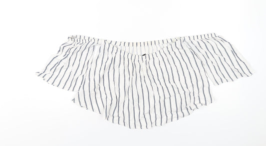 Pull&Bear Womens White Striped Viscose Basic T-Shirt Size L Off the Shoulder
