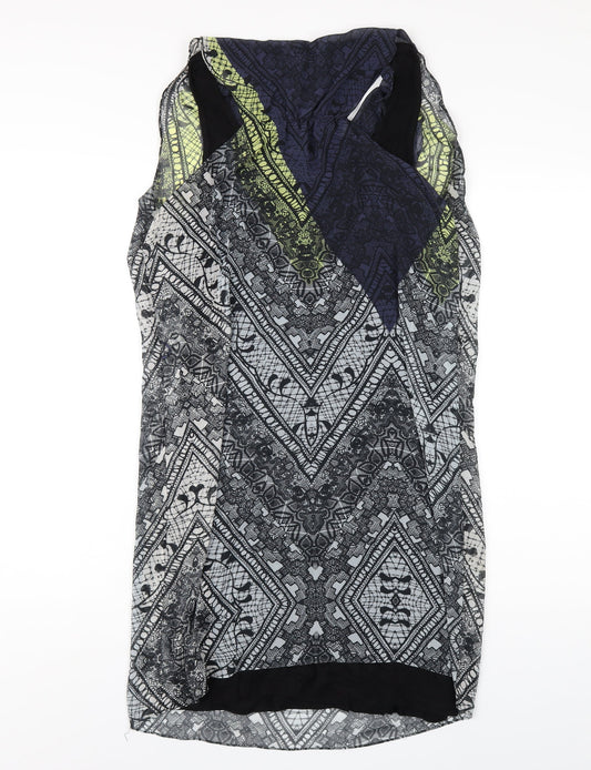 Warehouse Womens Multicoloured Geometric Polyester Tank Dress Size 12 Cowl Neck Pullover