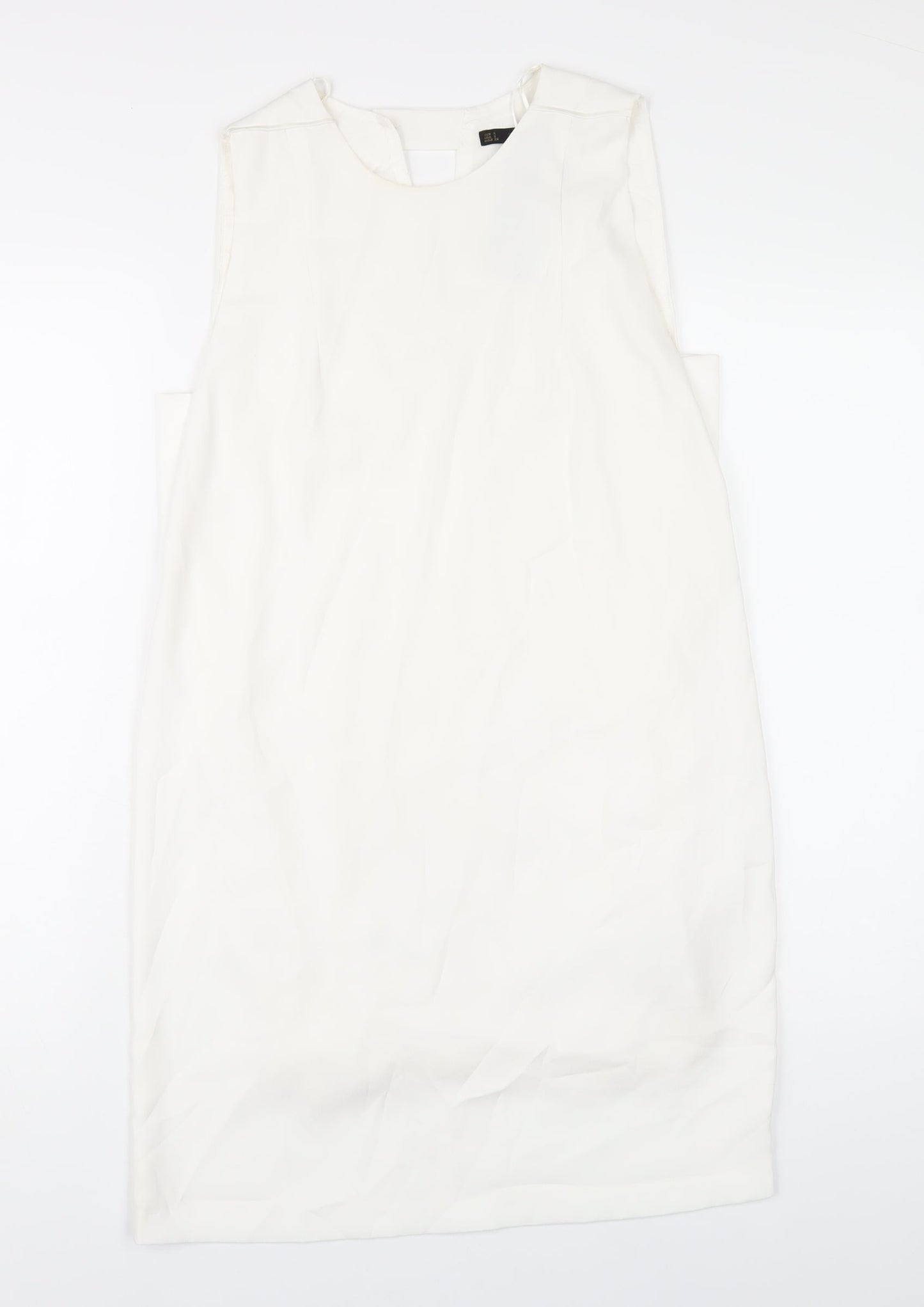 Zara Womens White Polyester A-Line Size S Round Neck Button