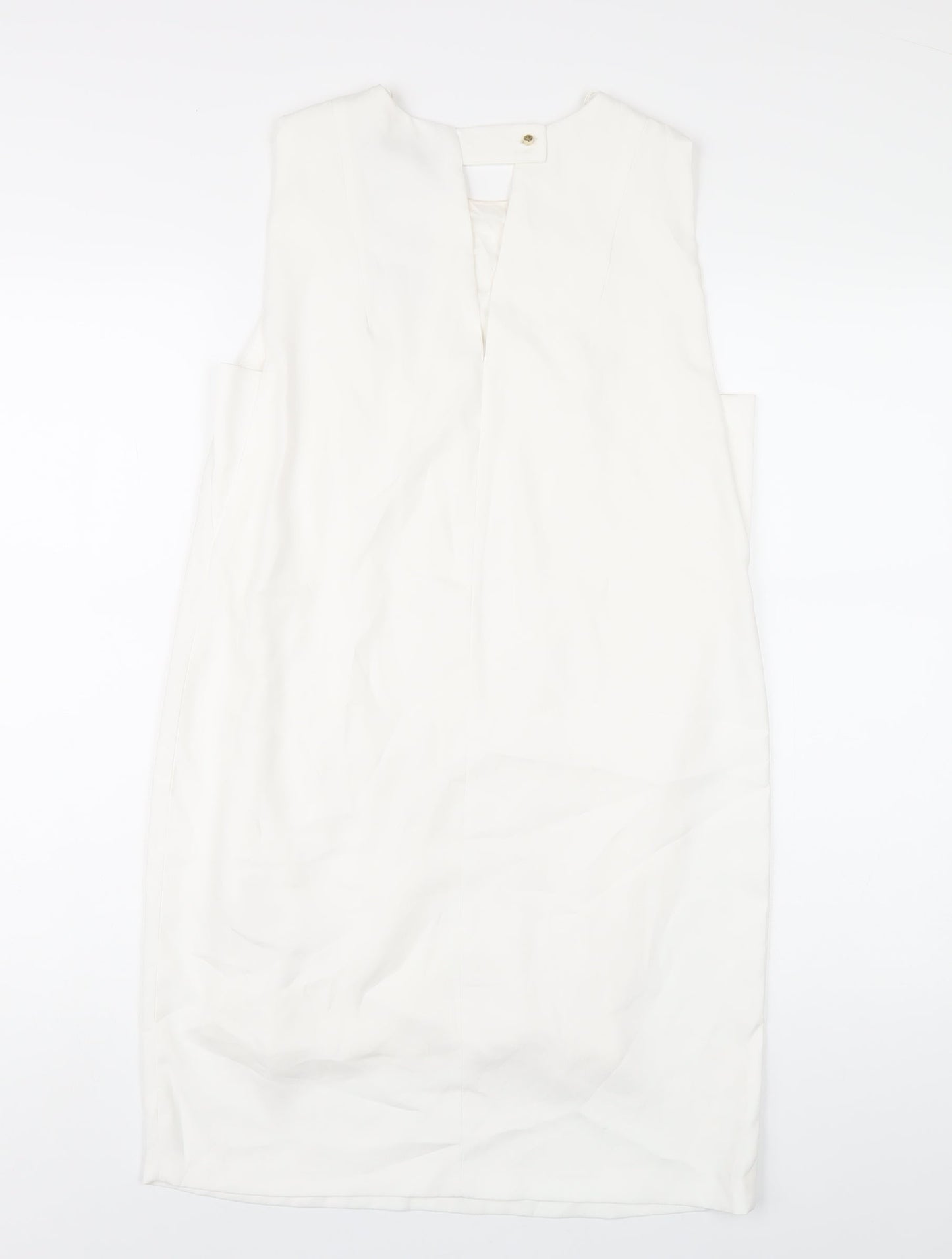 Zara Womens White Polyester A-Line Size S Round Neck Button