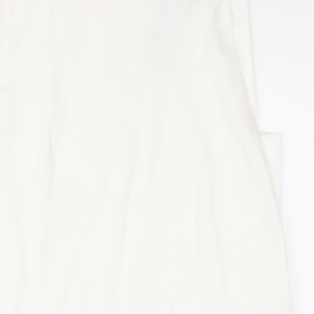 Zara Womens White Polyester A-Line Size S Round Neck Button
