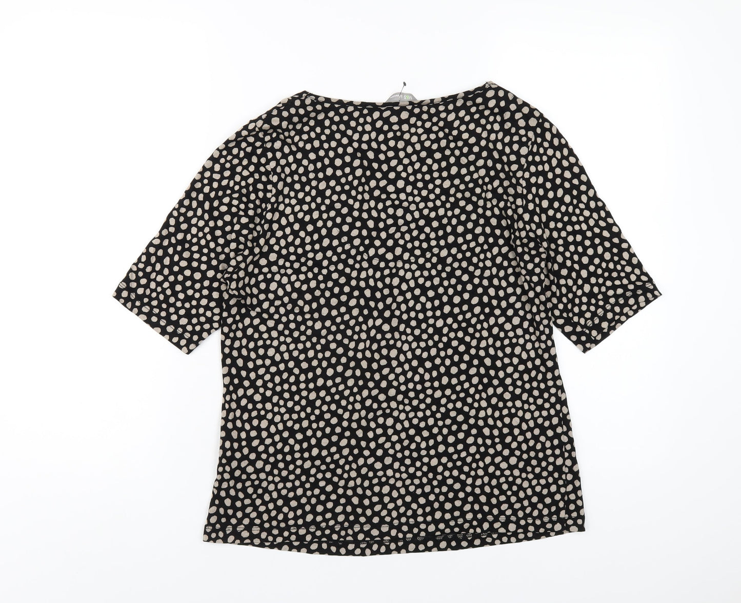 Marks and Spencer Womens Black Polka Dot Viscose Basic T-Shirt Size 14 V-Neck