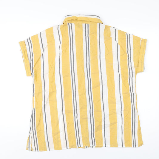 Klass Womens Yellow Striped Polyester Basic Button-Up Size 14 Collared