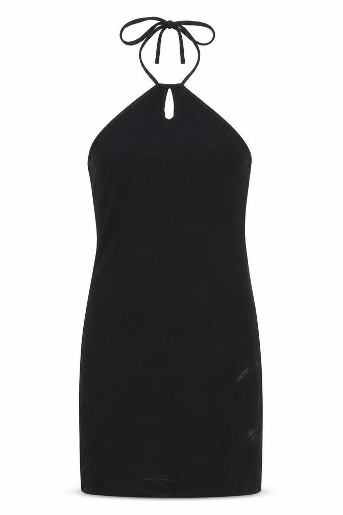 Front view of Only women’s black cotton bodycon, size M, halter pullover