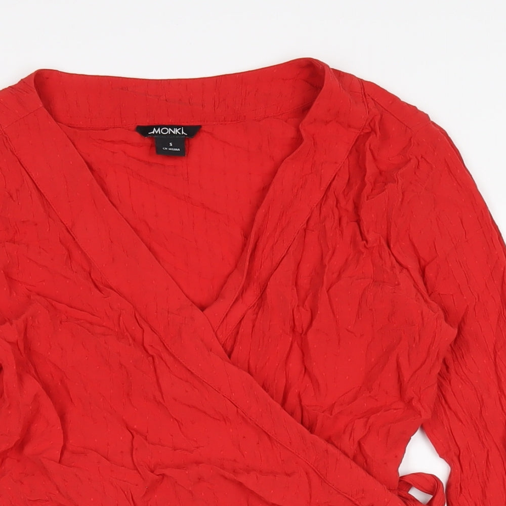 Monki Womens Red Viscose Wrap T-Shirt Size S V-Neck