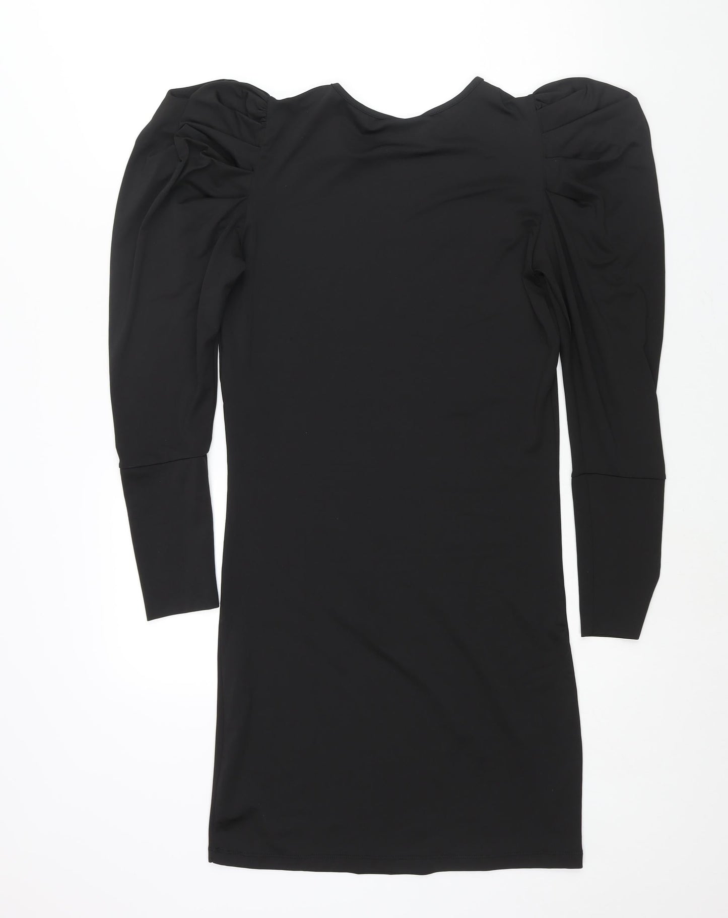 VILA Womens Black Polyester Shift Size S Round Neck Pullover - Rouched Sleeve
