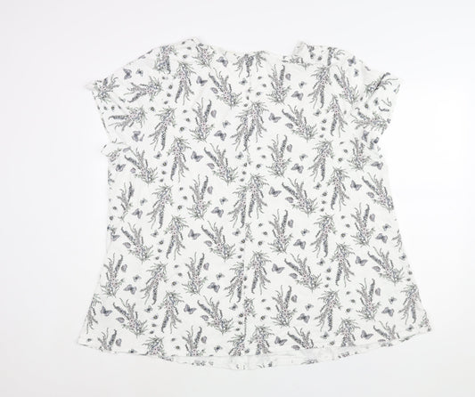 Arcadia Womens White Geometric Viscose Basic Blouse Size 26 V-Neck - Floral Print Size 26-28