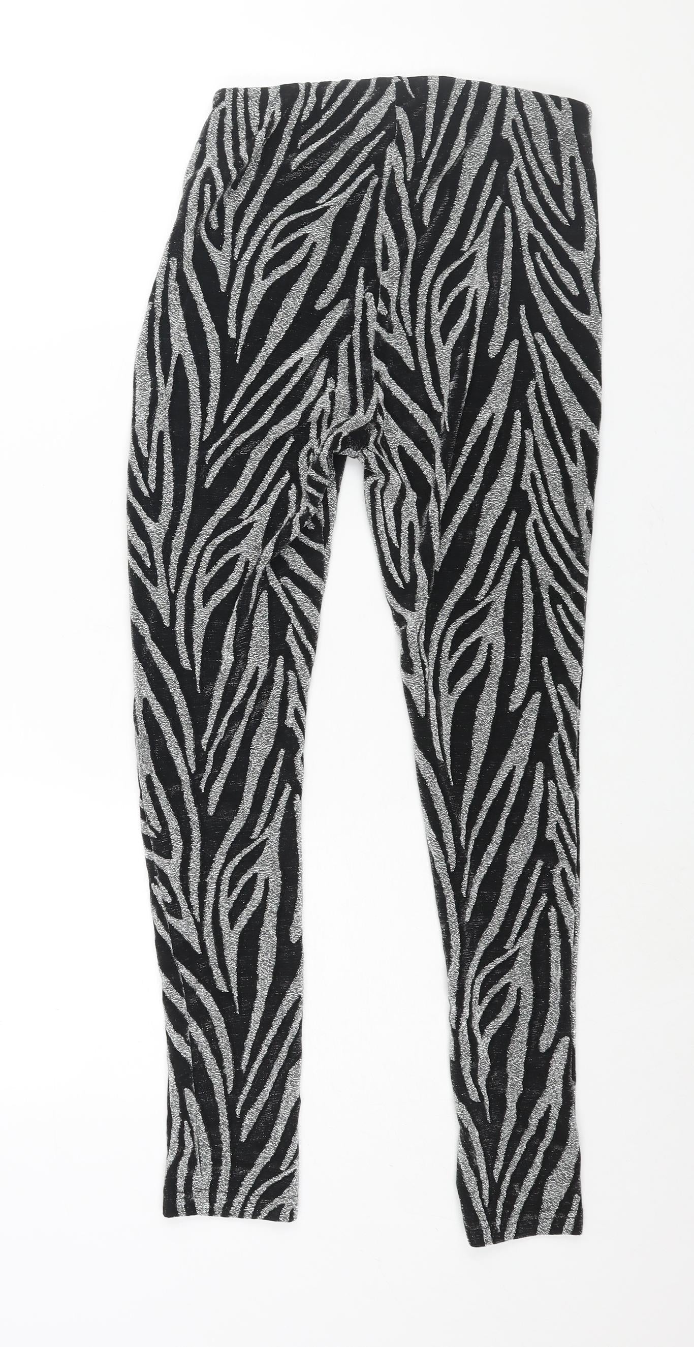 Warehouse Womens Silver Geometric Polyamide Trousers Size S L26 in Regular