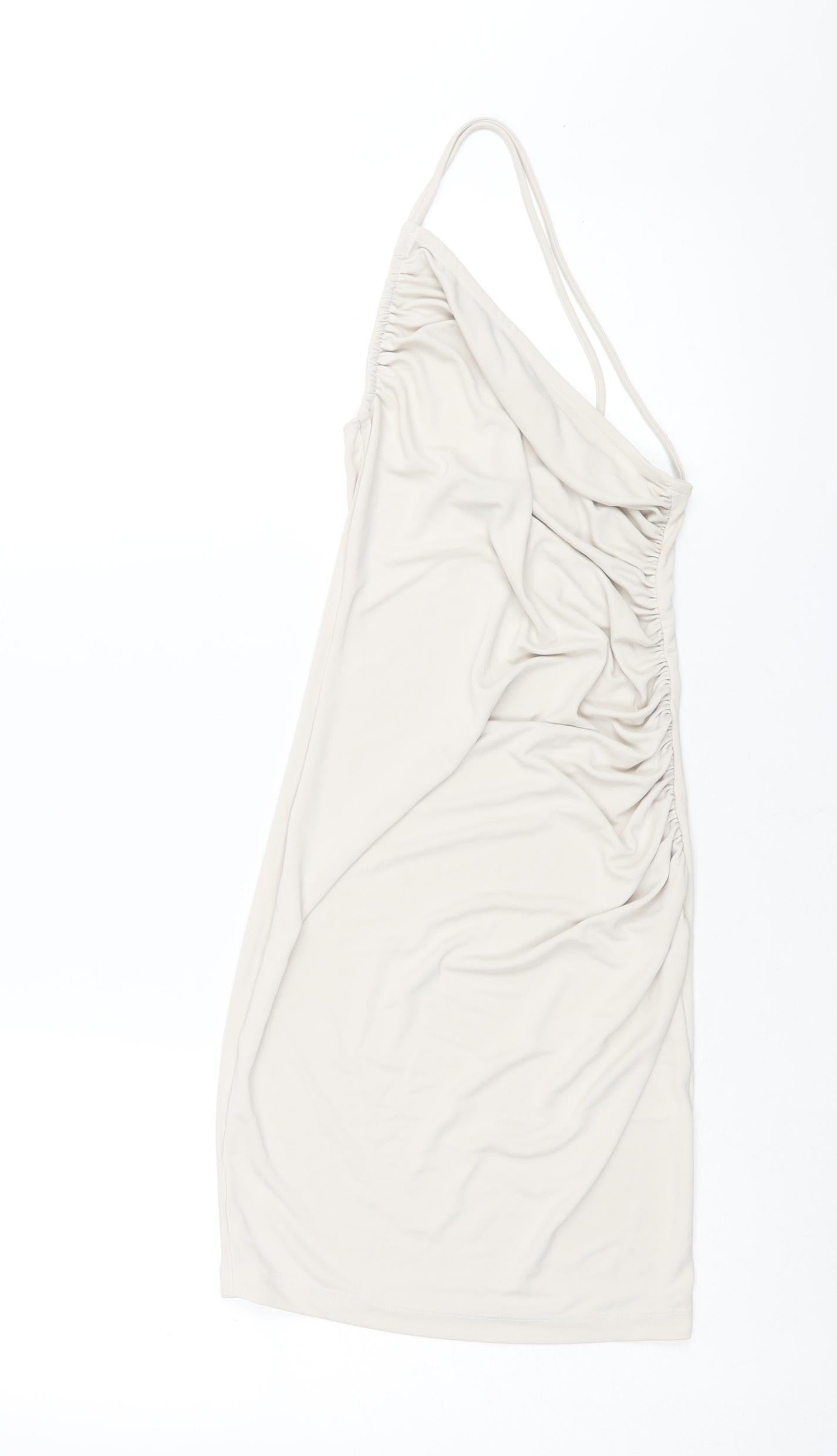 H&M Womens Ivory Polyester Mini Size XS One Shoulder Pullover - Rouched