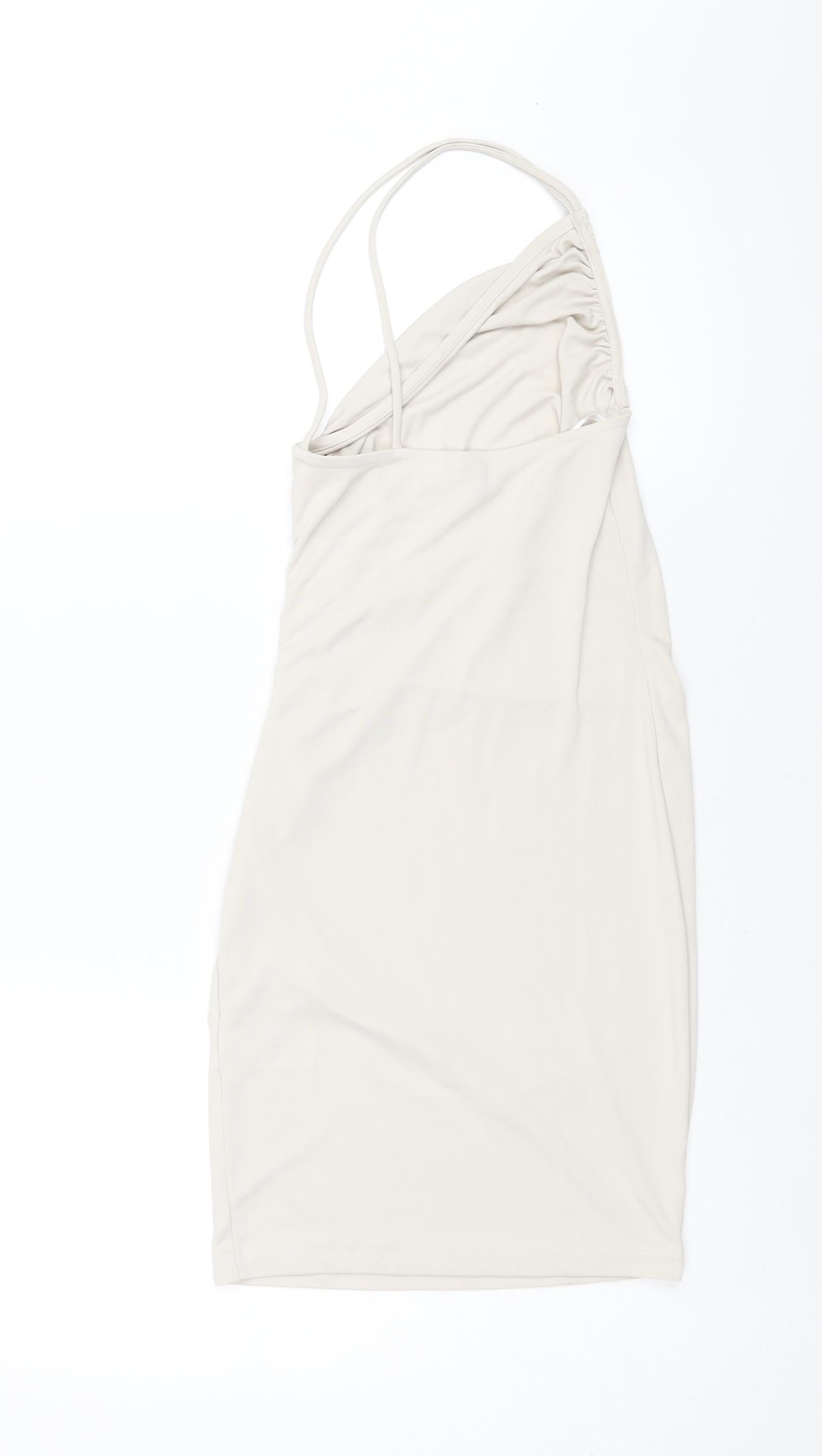 H&M Womens Ivory Polyester Mini Size XS One Shoulder Pullover - Rouched