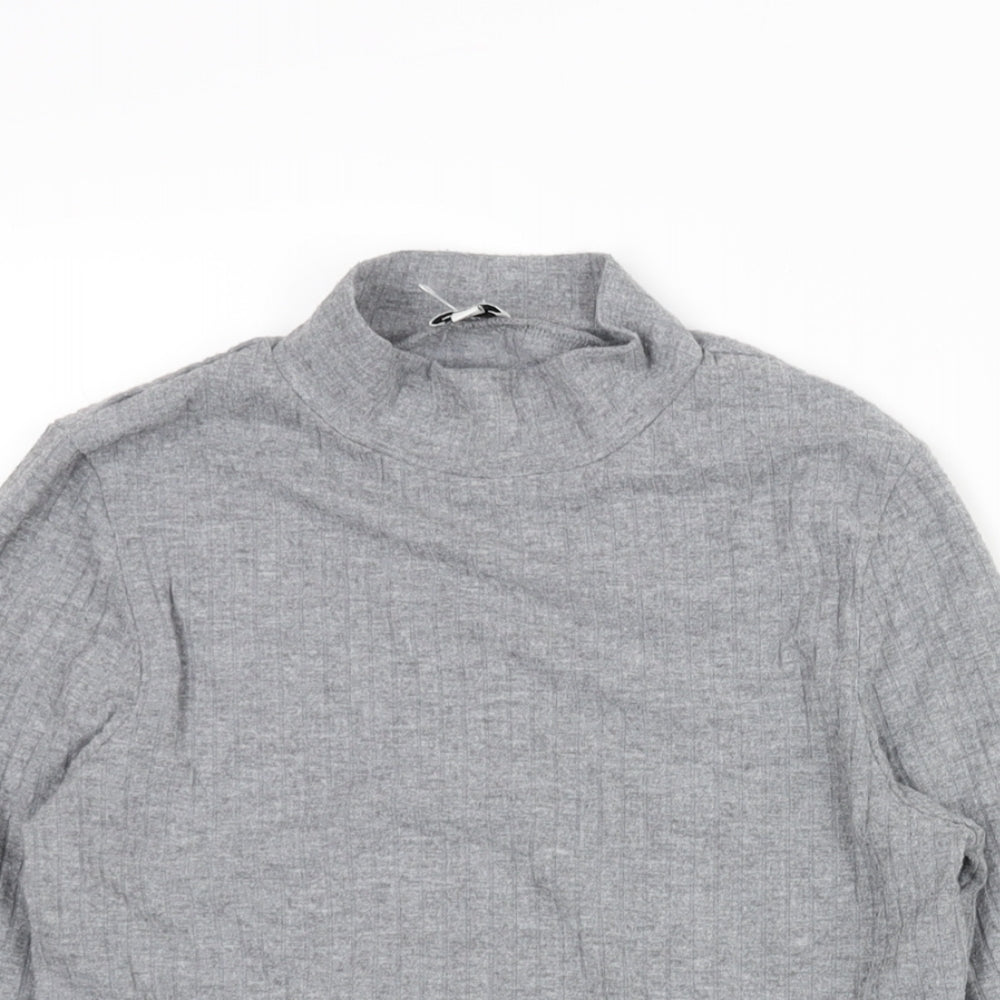 River Island Womens Grey Viscose Basic Blouse Size 10 Mock Neck - Ribbed