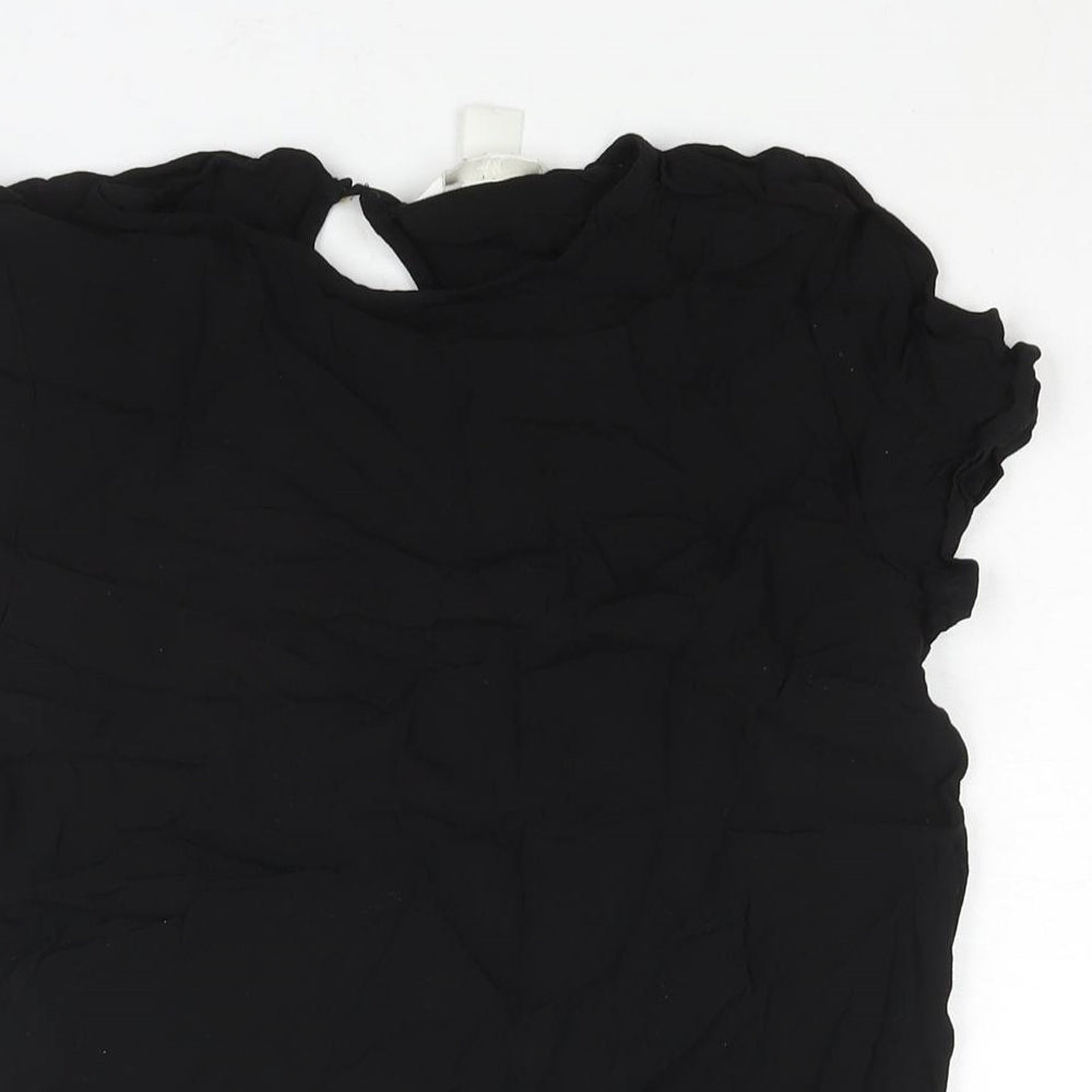 H&M Womens Black Viscose Basic Blouse Size 8 Round Neck