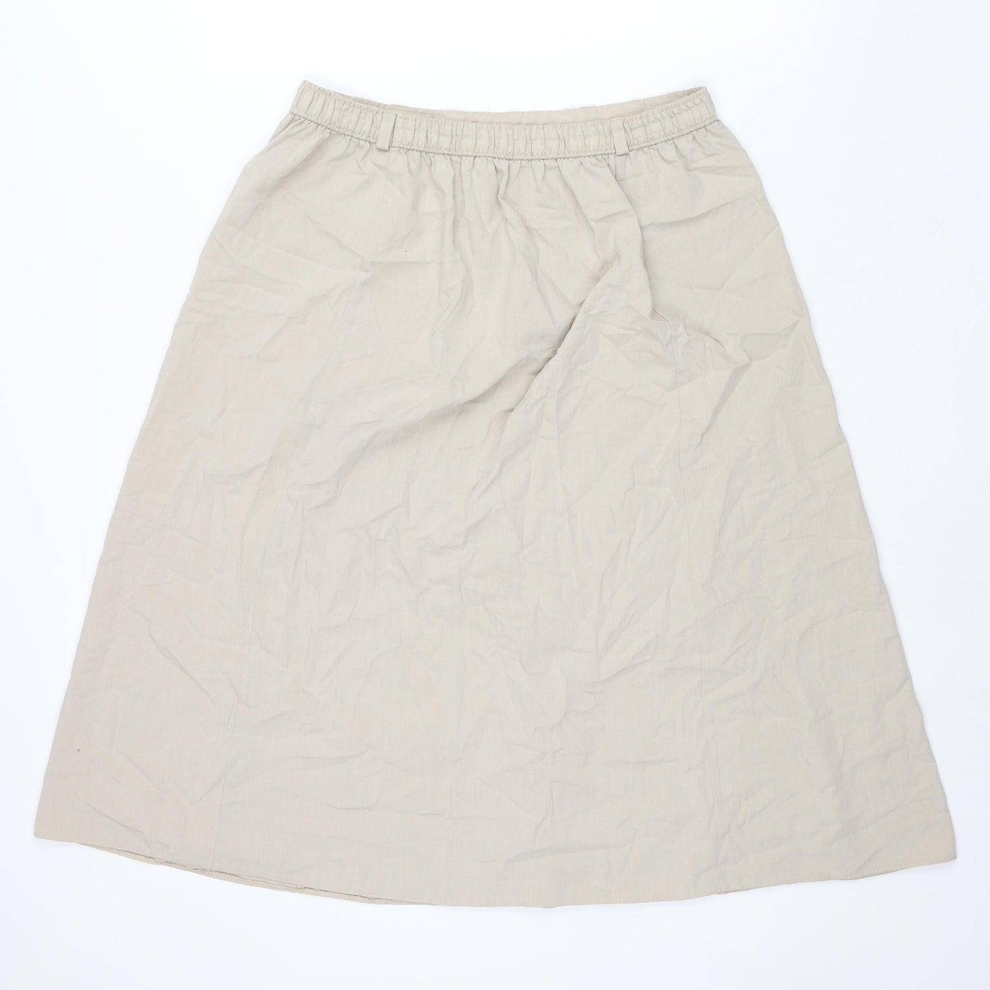 BHS Womens Beige Polyester A-Line Skirt Size 16 - Button Detail Elasticated Waist