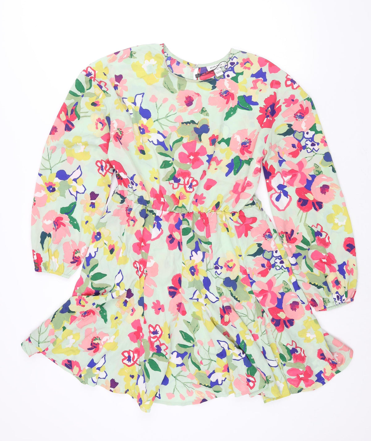 Neon Rose Womens Multicoloured Floral Polyester A-Line Size XS Round Neck Button