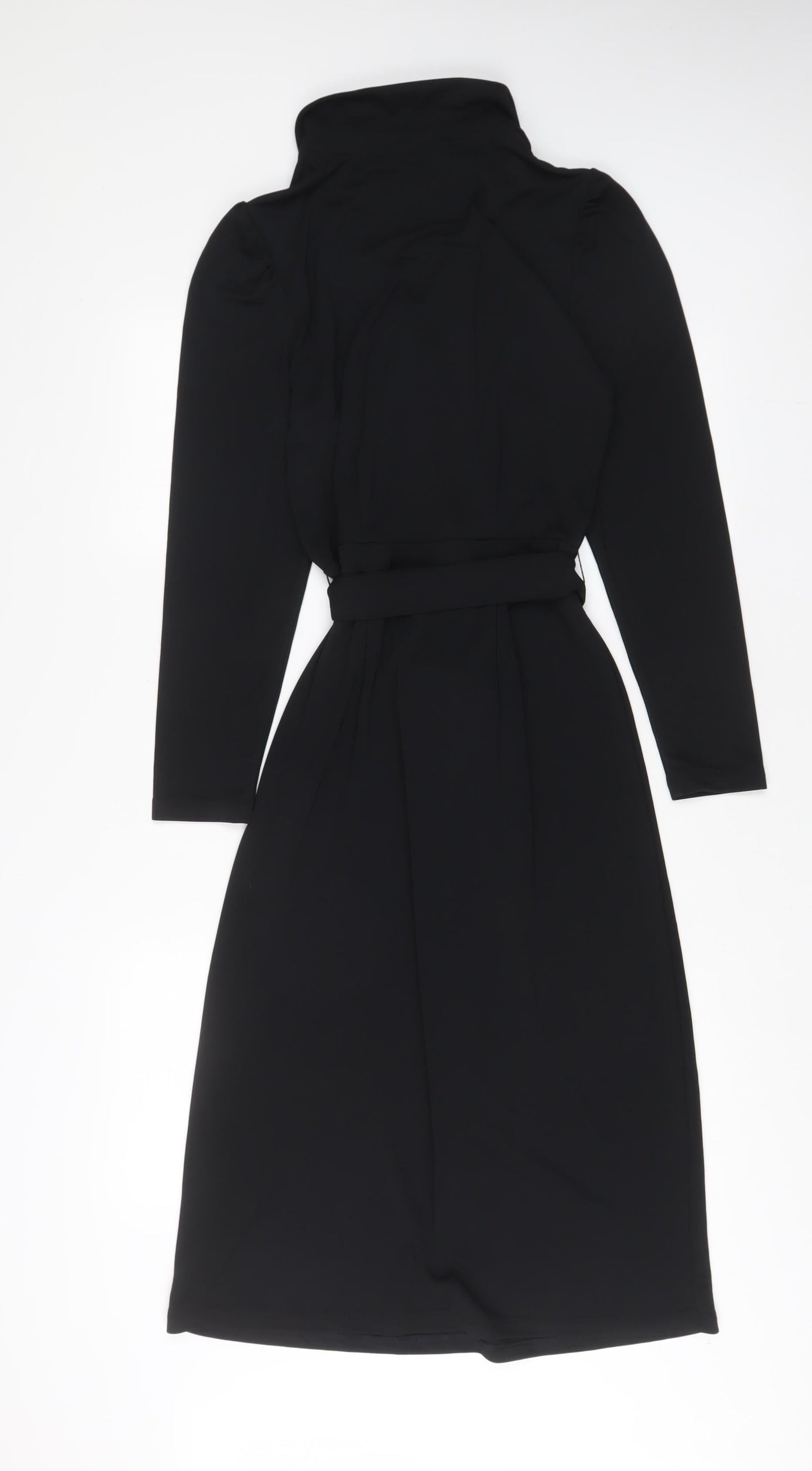 Marks and Spencer Womens Black Polyester A-Line Size 8 Collared Pullover - Belted