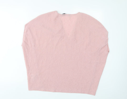 French Connection Womens Pink Polyester Basic T-Shirt Size M V-Neck
