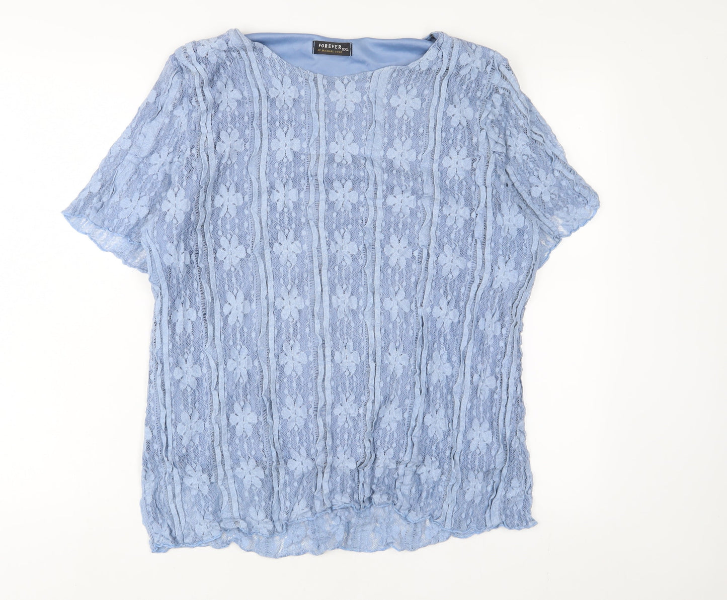 Michael Gold Womens Blue Polyester Basic T-Shirt Size 2XL Crew Neck
