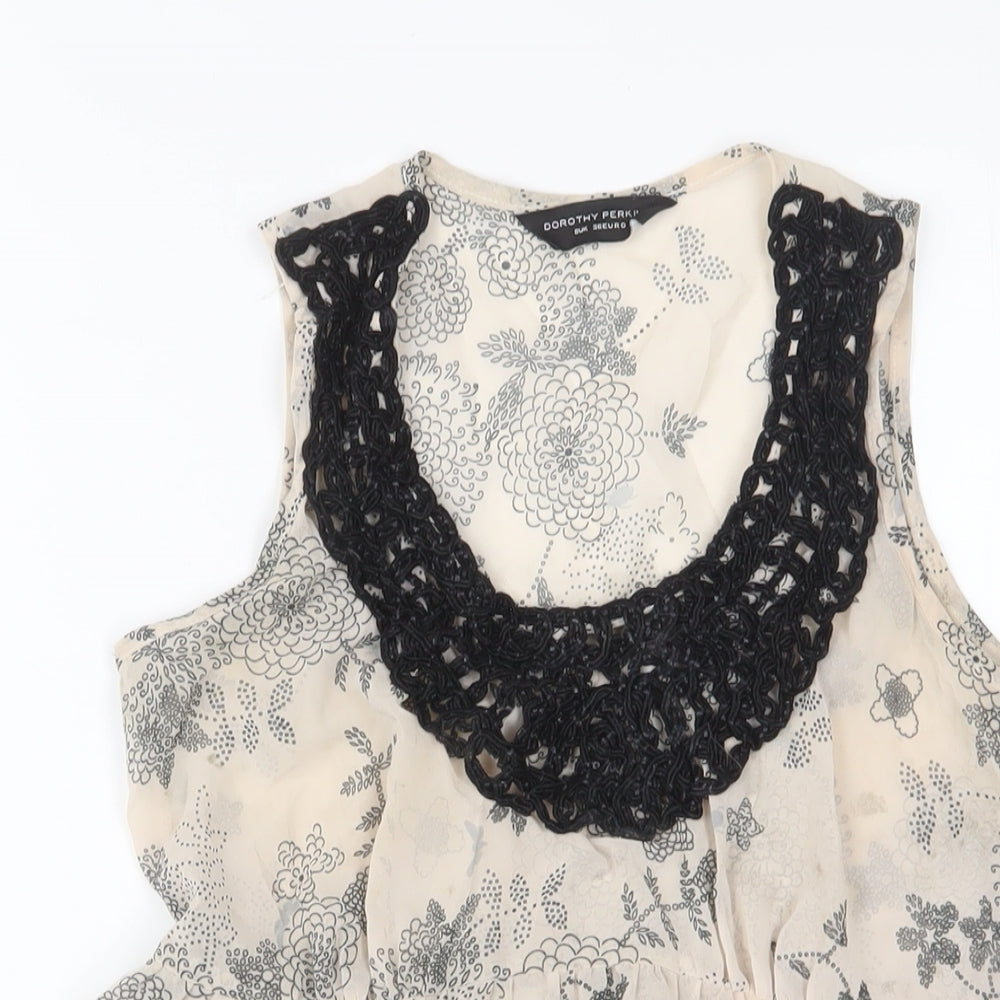 Dorothy Perkins Womens Beige Geometric Polyester Basic Tank Size 8 Scoop Neck - Belted