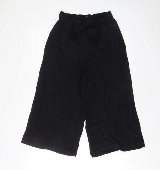 Pull&Bear Womens Black Viscose Trousers Size S L20 in Regular Tie - Belted