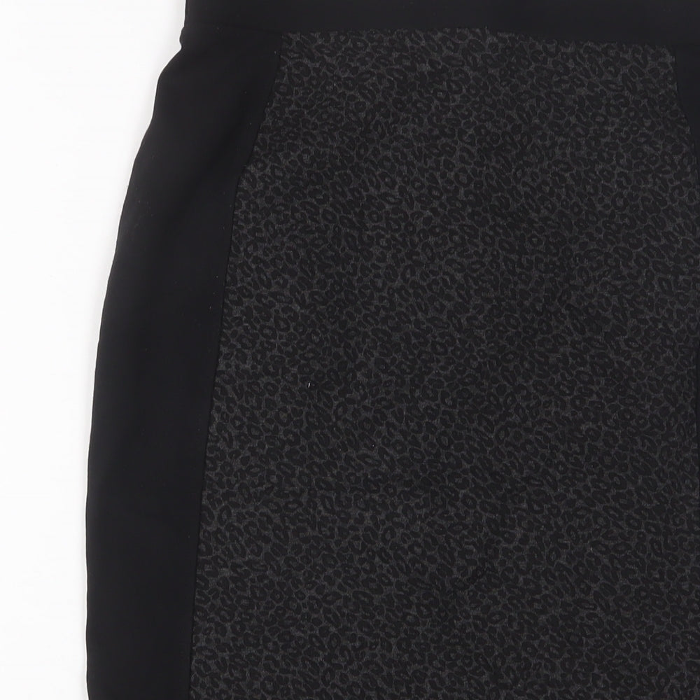 Marks and Spencer Womens Black Animal Print Viscose A-Line Skirt Size 8