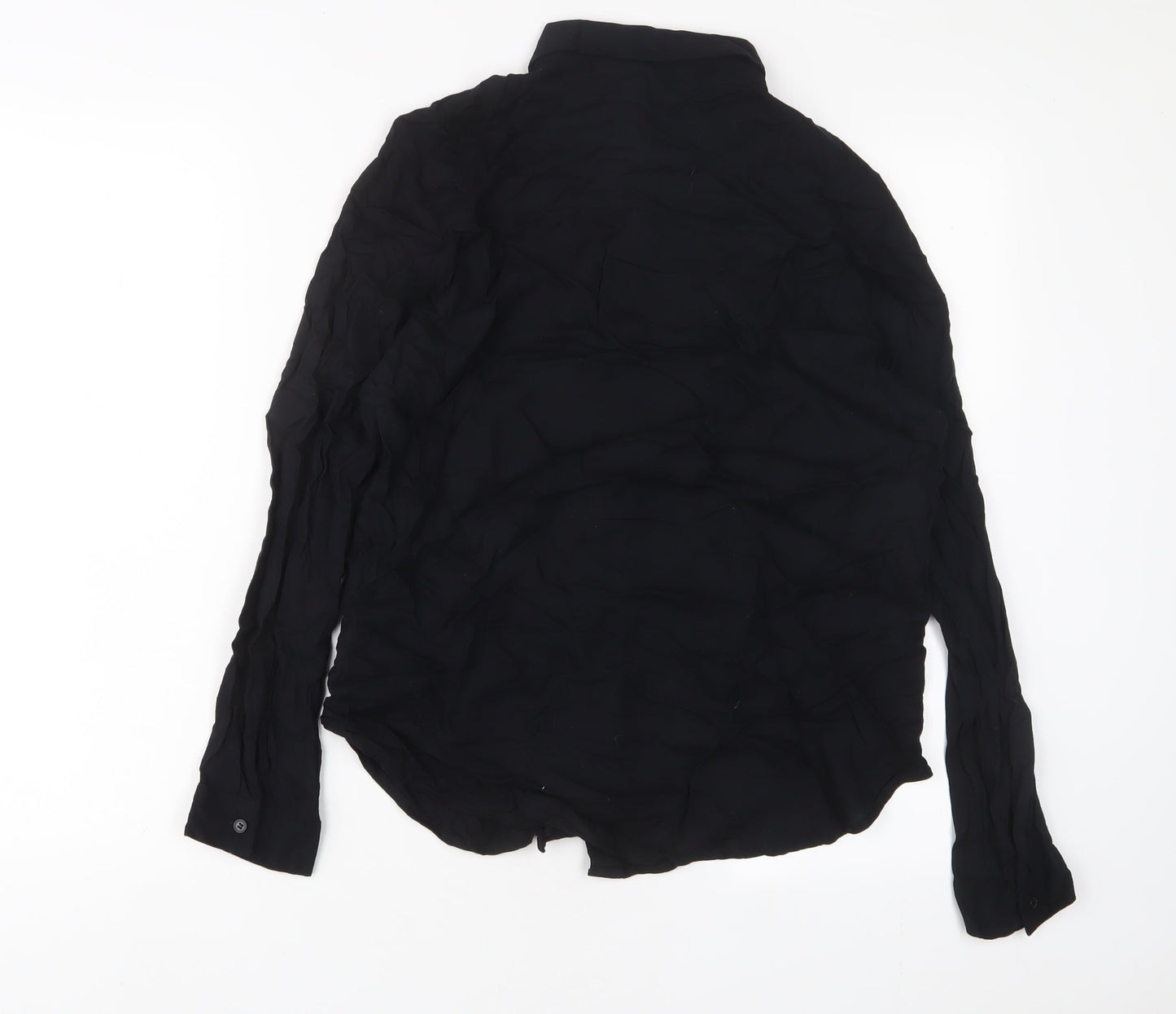 H&M Womens Black Viscose Basic Button-Up Size 8 Collared