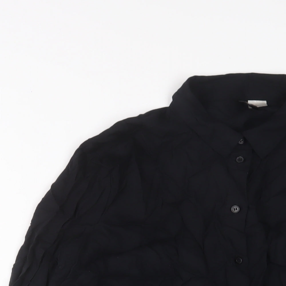 H&M Womens Black Viscose Basic Button-Up Size 8 Collared