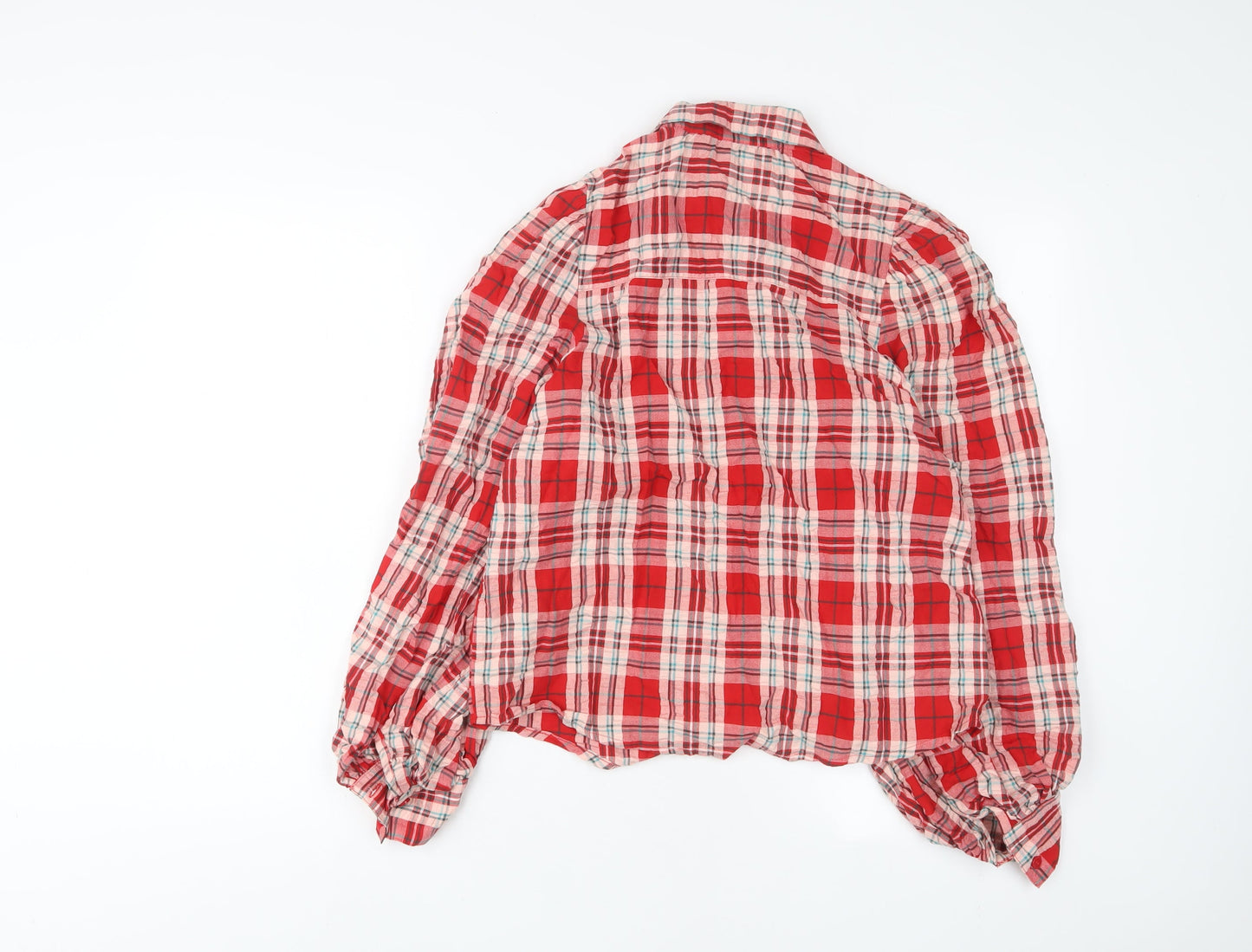 Monki Womens Red Plaid Cotton Basic Button-Up Size S Collared