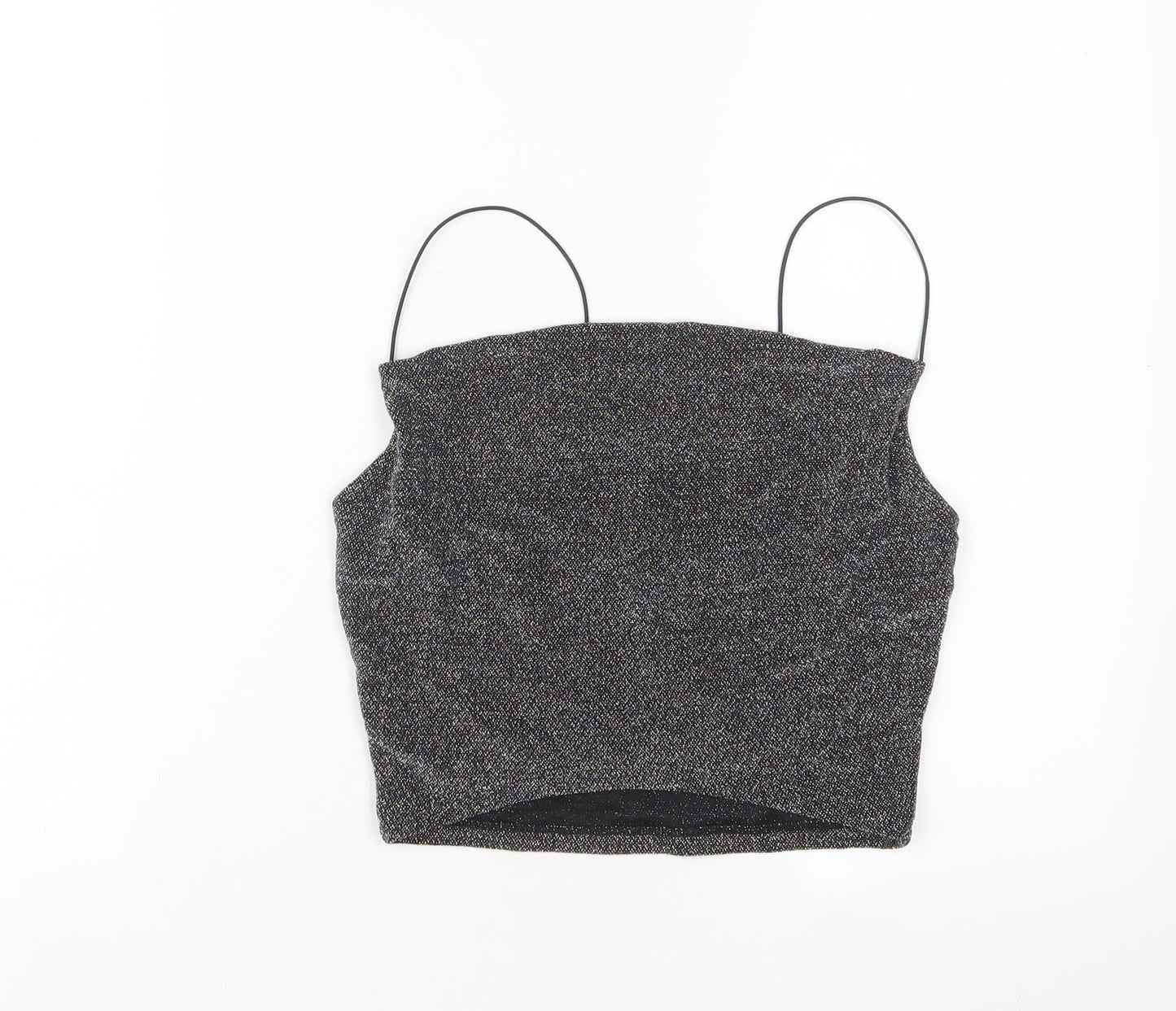 H&M Womens Silver Polyester Cropped Tank Size S Square Neck - Sparkle