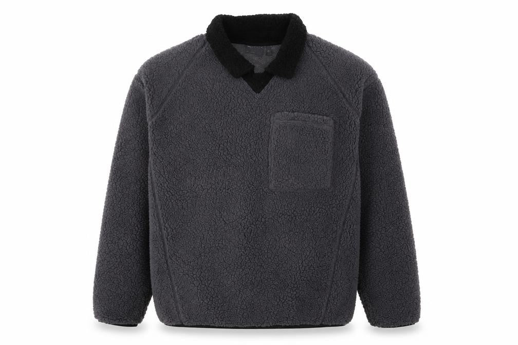 Front view of ASOS men’s grey polyester pullover sweatshirt, size M