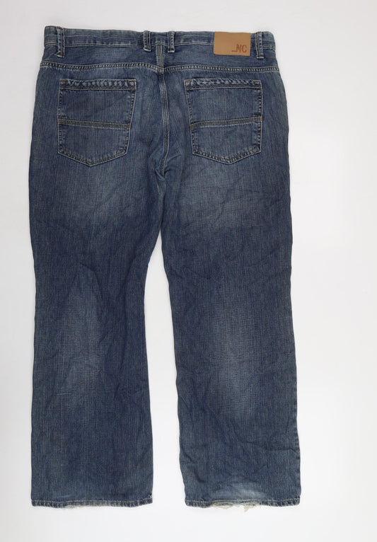 Marks and Spencer Womens Blue Cotton Straight Jeans Size 40 in L29 in Regular Zip