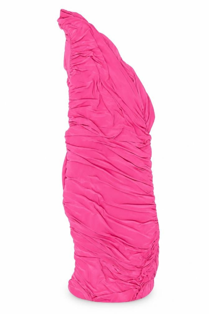 Front view of I SAW IT FIRST women’s pink polyester bodycon, size UK 14, one shoulder pullover