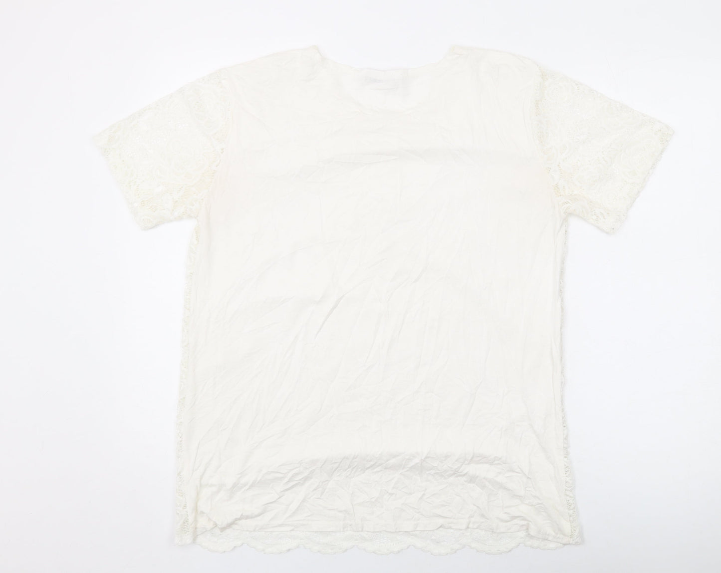 Yue Sheng Womens White Polyester Basic T-Shirt Size L Round Neck