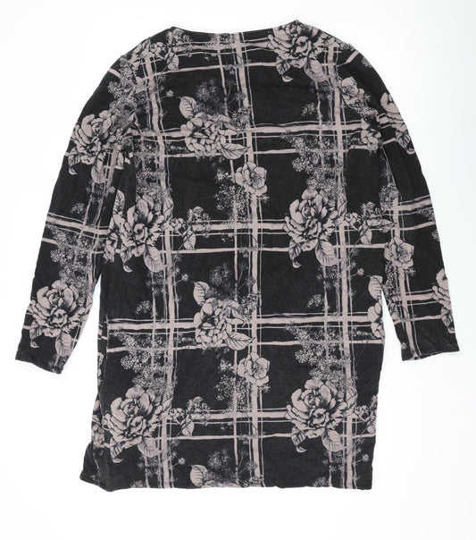 Thought Womens Black Floral Polyester Bodycon Size 14 Scoop Neck Pullover