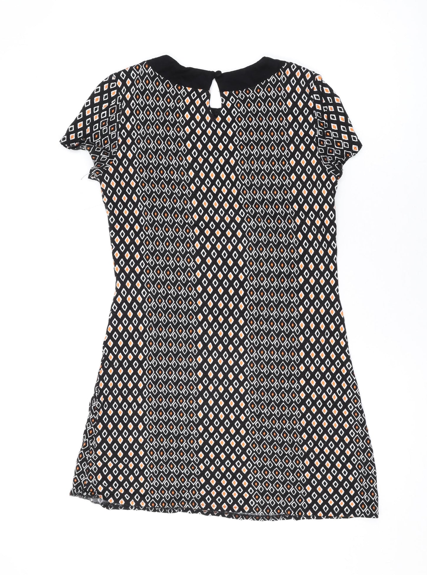 Principles Womens Black Geometric Viscose A-Line Size 12 Scoop Neck Button