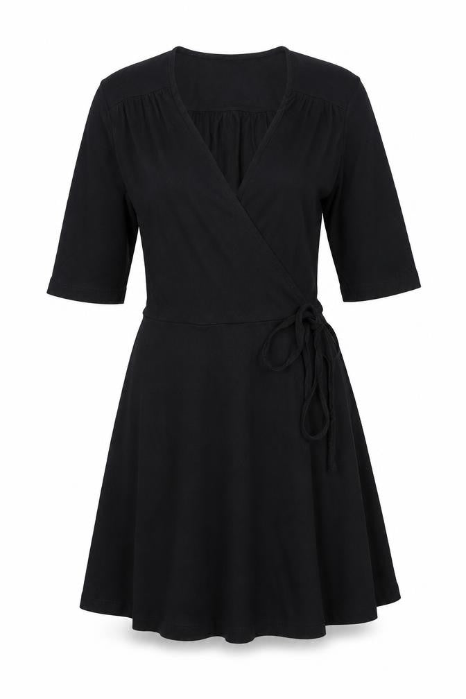 Front view of ASOS women’s black viscose a-line, size UK 10, v-neck pullover