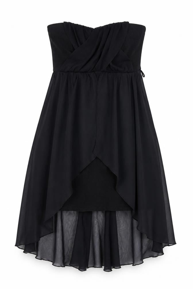 Front view of Red Herring women’s black polyester a-line, size UK 12, off the shoulder zip