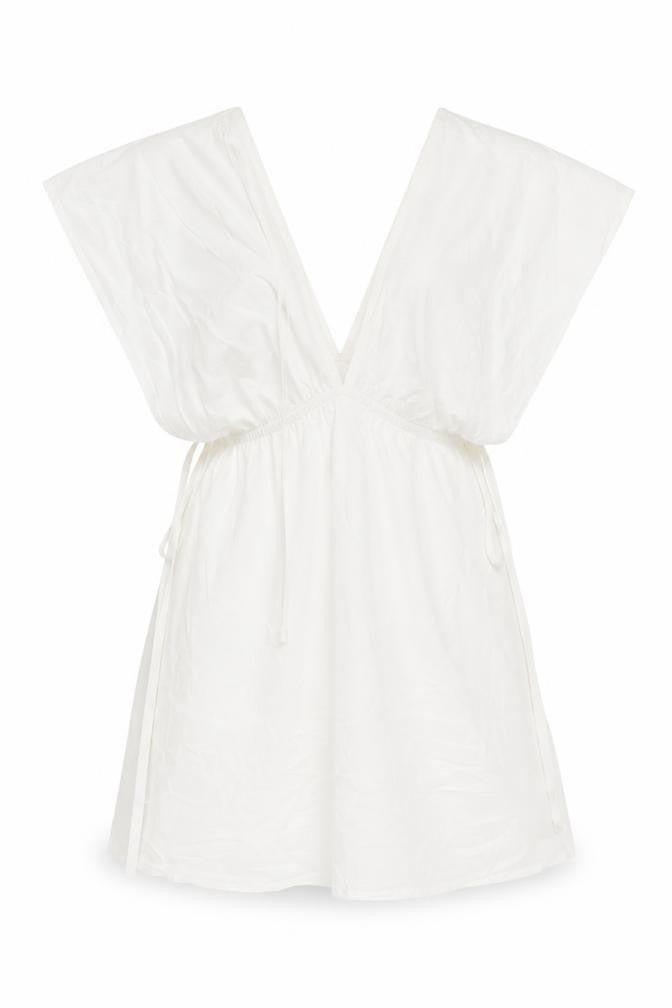 Front view of ASOS women’s white viscose mini, size UK 6, v-neck pullover