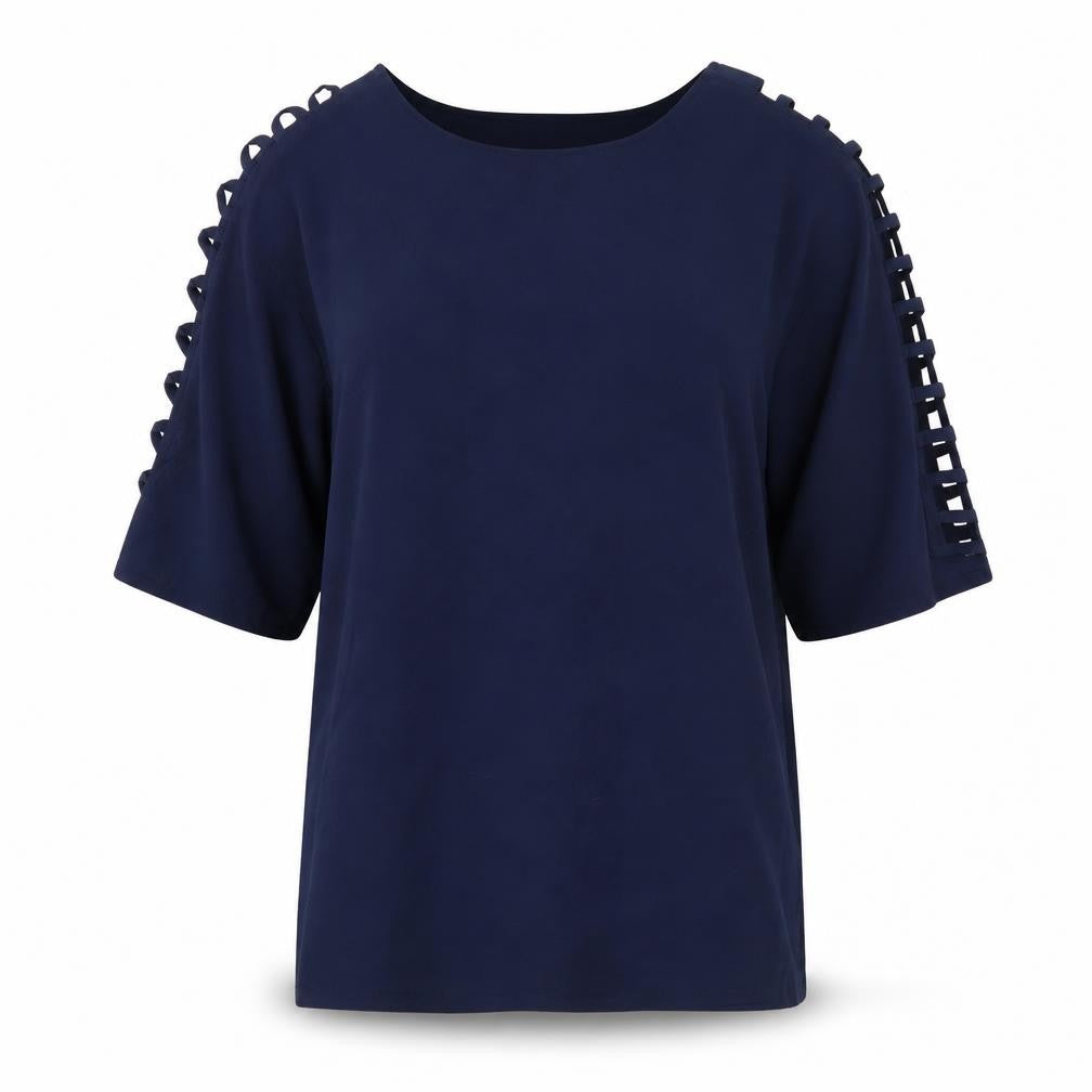 Coco Bianco Womens Blue Polyester Basic T-Shirt Size M Round Neck