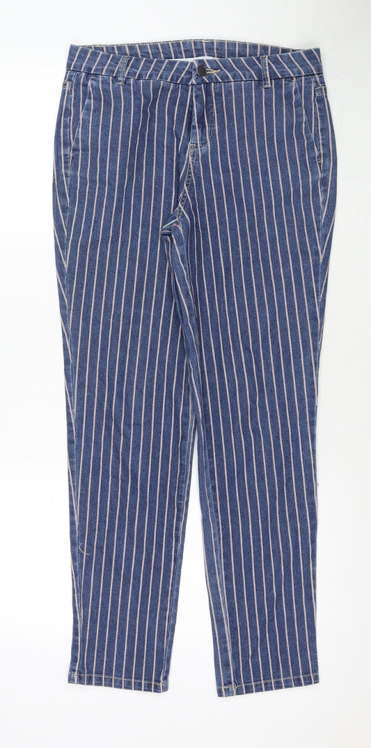 TU Womens Blue Striped Cotton Skinny Jeans Size 8 L28 in Regular Zip